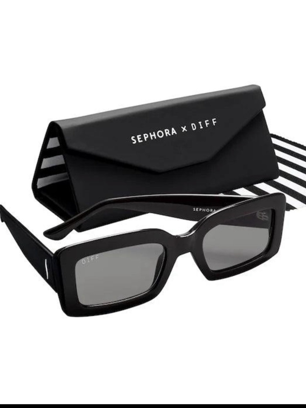 DIFF x Sephora Black Rectangular Sunglasses with Case